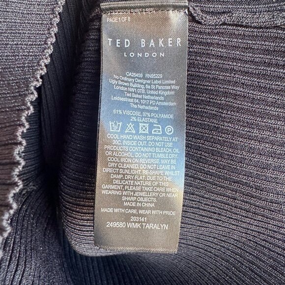 Ted Baker Long Sleeve Turtleneck Ribbed Knit Black Sweater Women's Size 2 - Picture 4 of 9